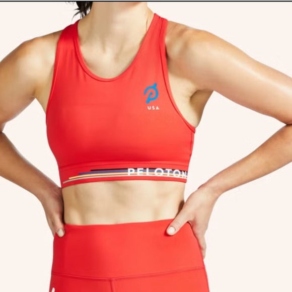 Peloton Sports Bra Size Large L Red Stretch Olympics Line Racerback Fitted - Picture 1 of 11